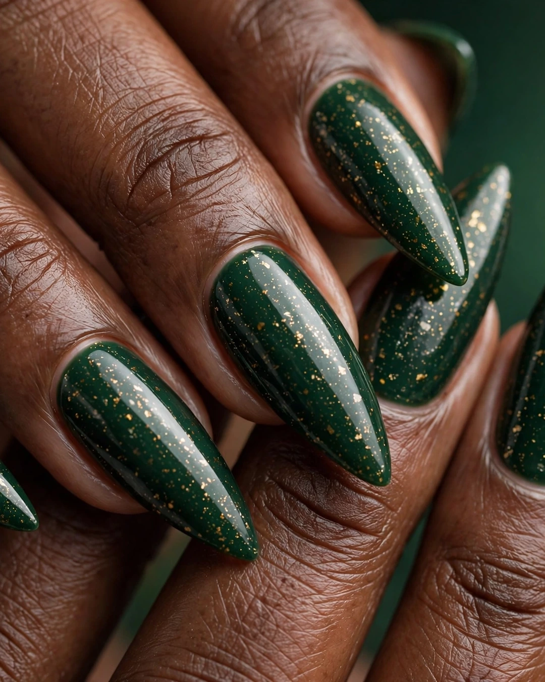 Midnight Forest & Gold November Nails