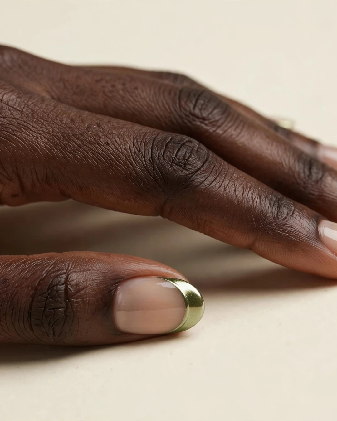 Olive Chrome French Tips over Nude