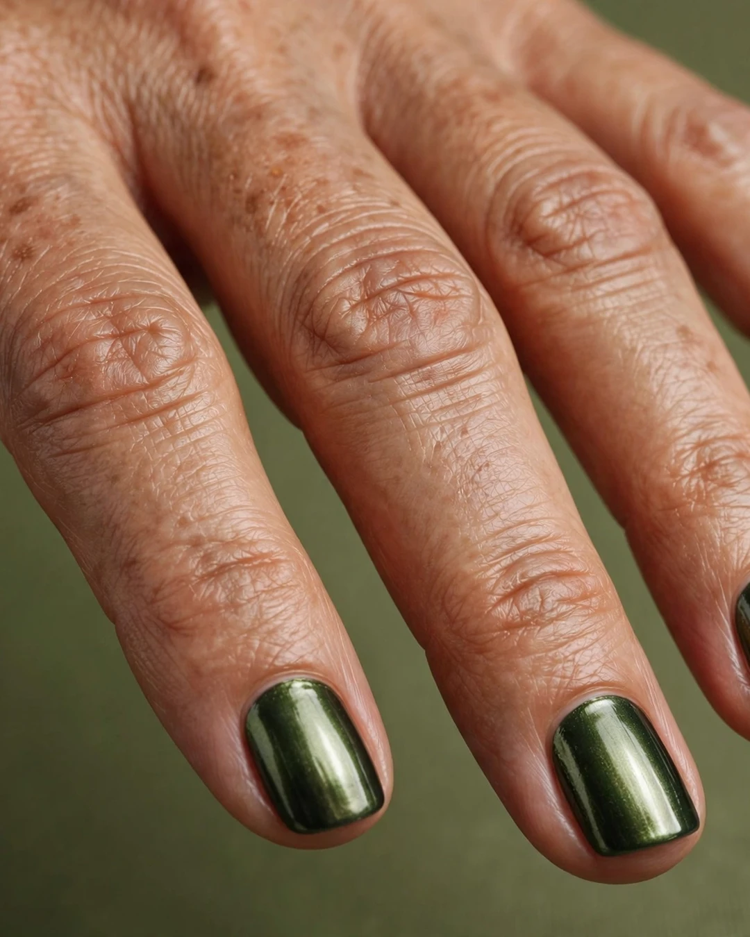 Moss Green Metallic Short Square Nails