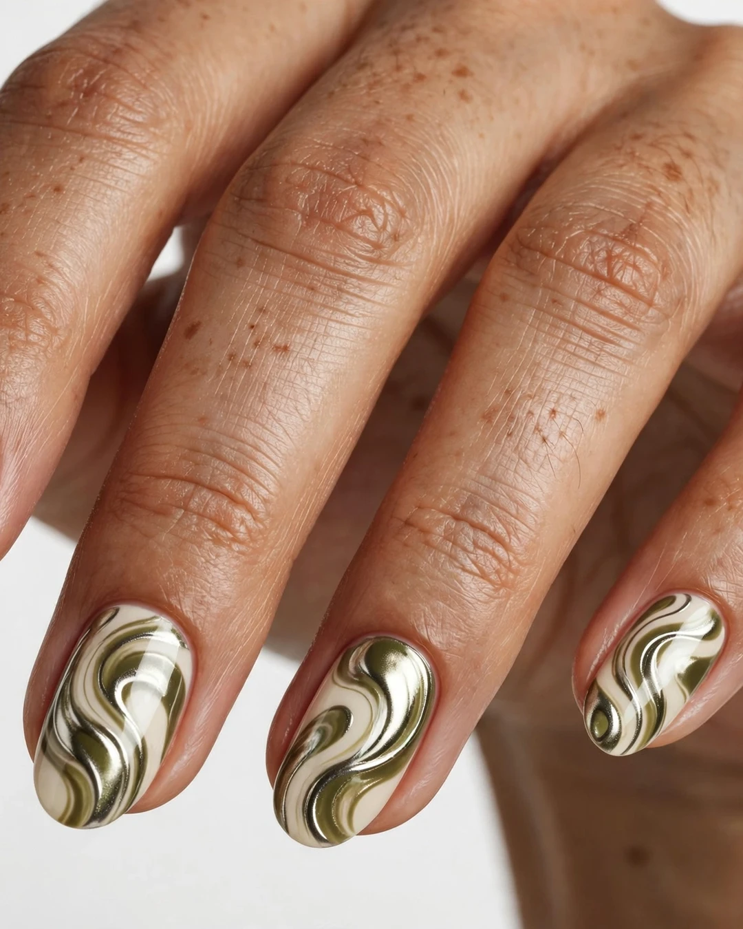 Olive Chrome with Abstract Swirls