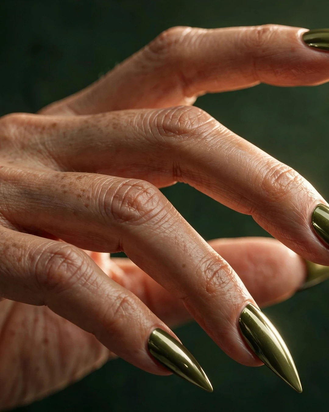 Stiletto Olive Chrome Nails