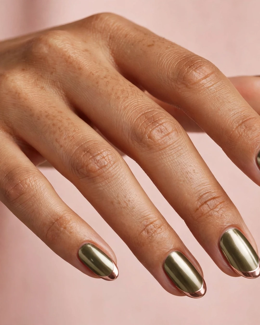 Rose Gold Tips over Olive Chrome