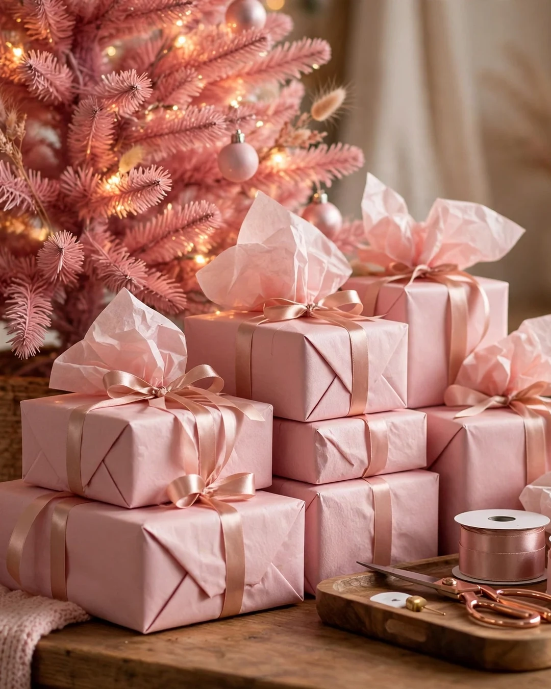 Pink Gift Wrap and Under-Tree Styling