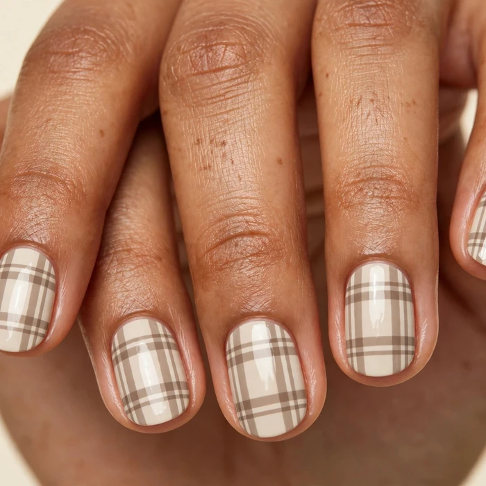 Cream and Taupe Neutral Plaid