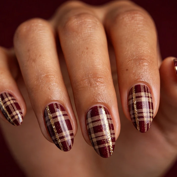 Glitter Accent Plaid Nails