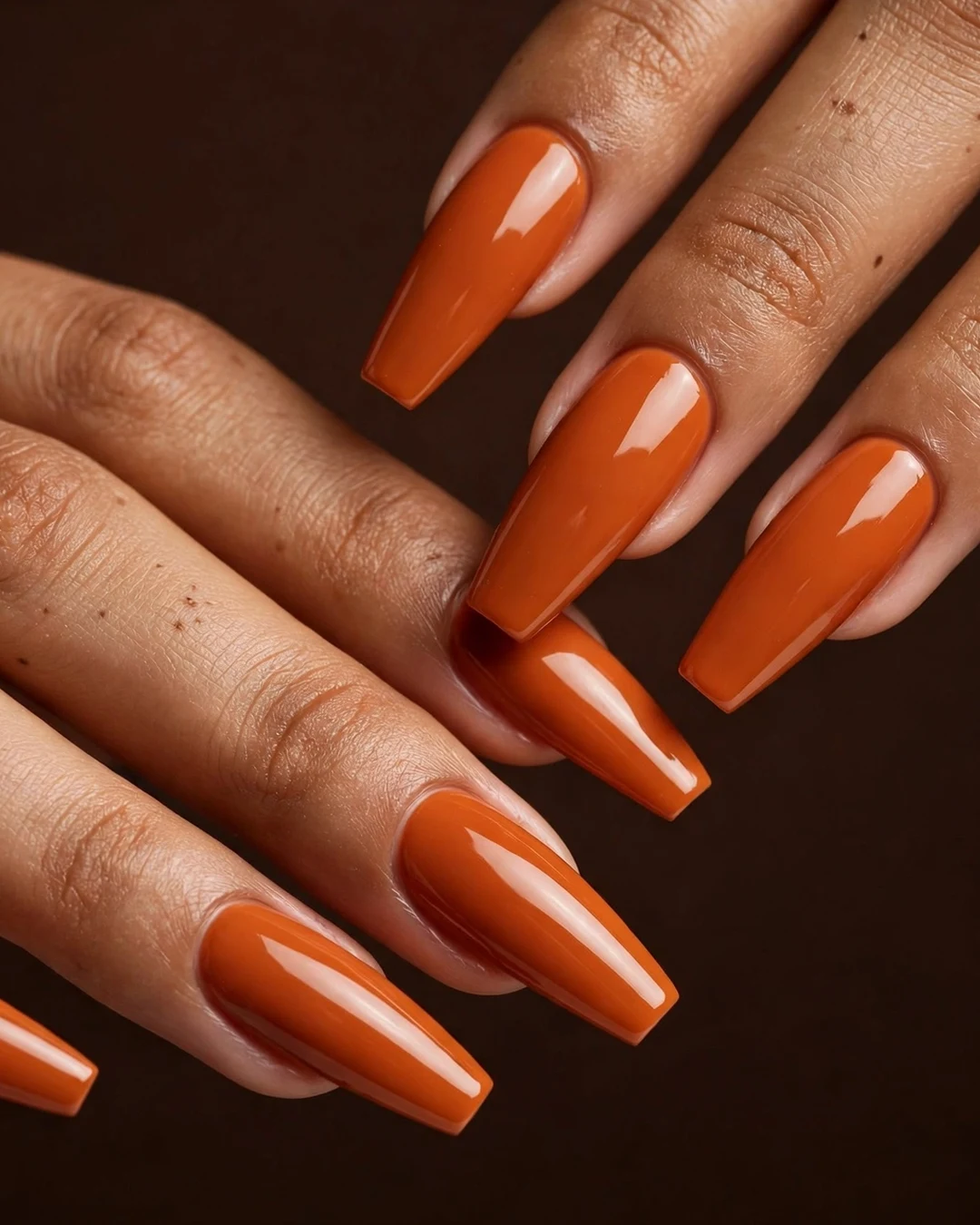 Deep Pumpkin Coffin Nails