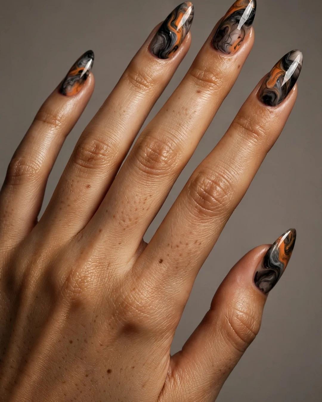 Smoky Pumpkin Marble Nails
