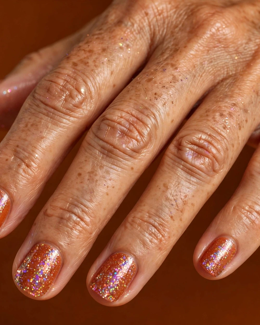 Frosted Pumpkin Glitter Nails