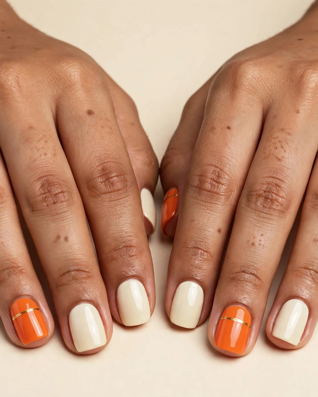 Classic Pumpkin Spice Nails in Cream and Orange