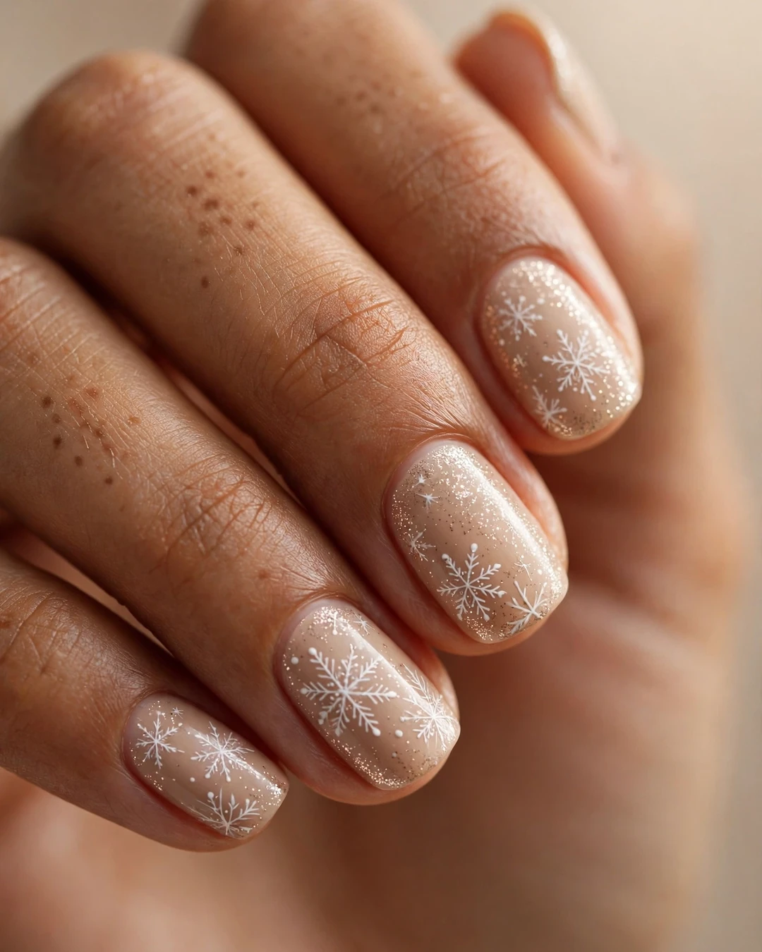 Champagne Glitter Snowflakes on Nude