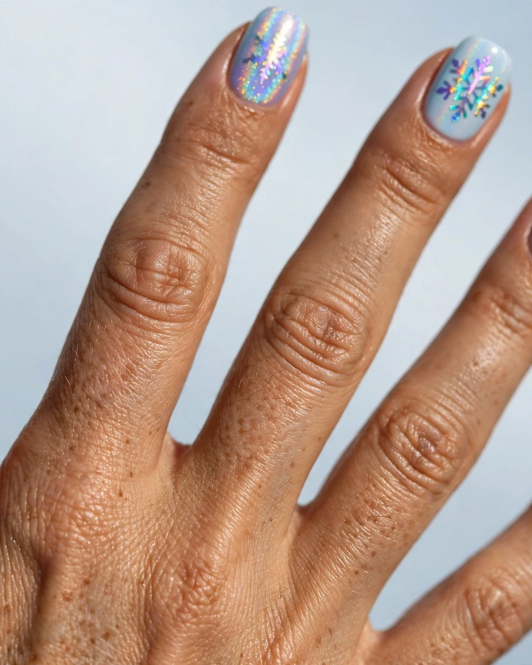 Holographic Chrome Snowflake Nails