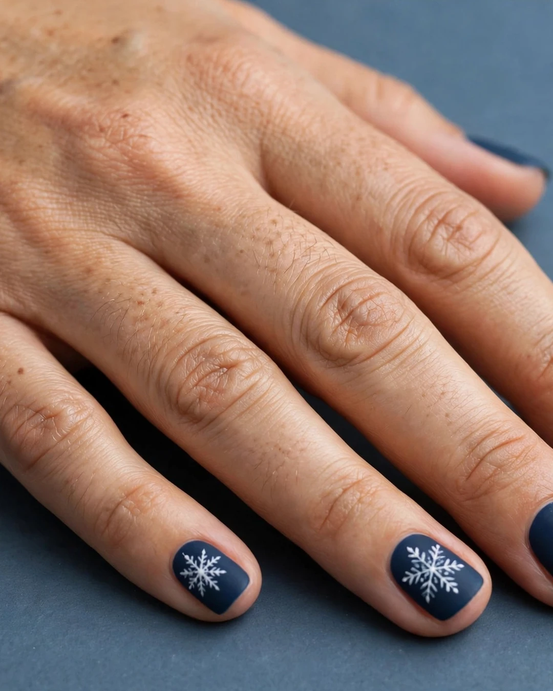 Matte Navy Snowflake Nails
