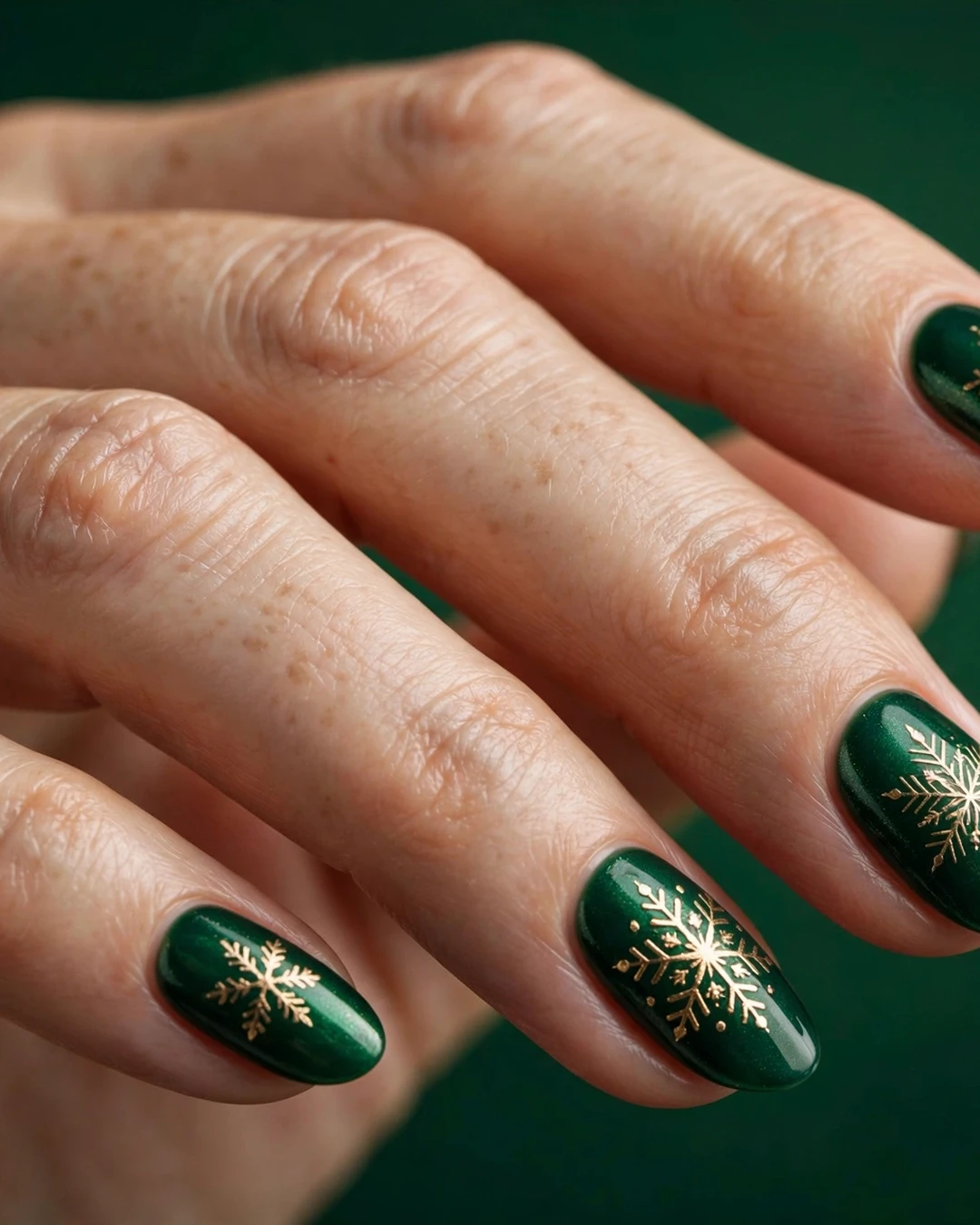 Gold Snowflakes on Emerald Green