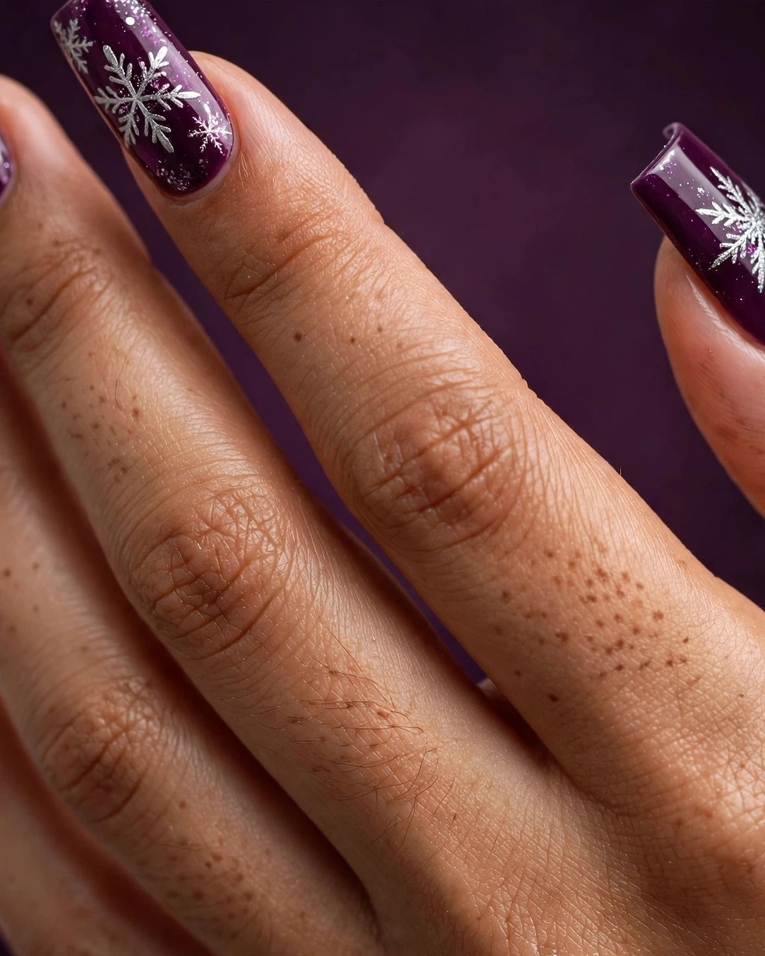 Deep Plum Snowflake Nails