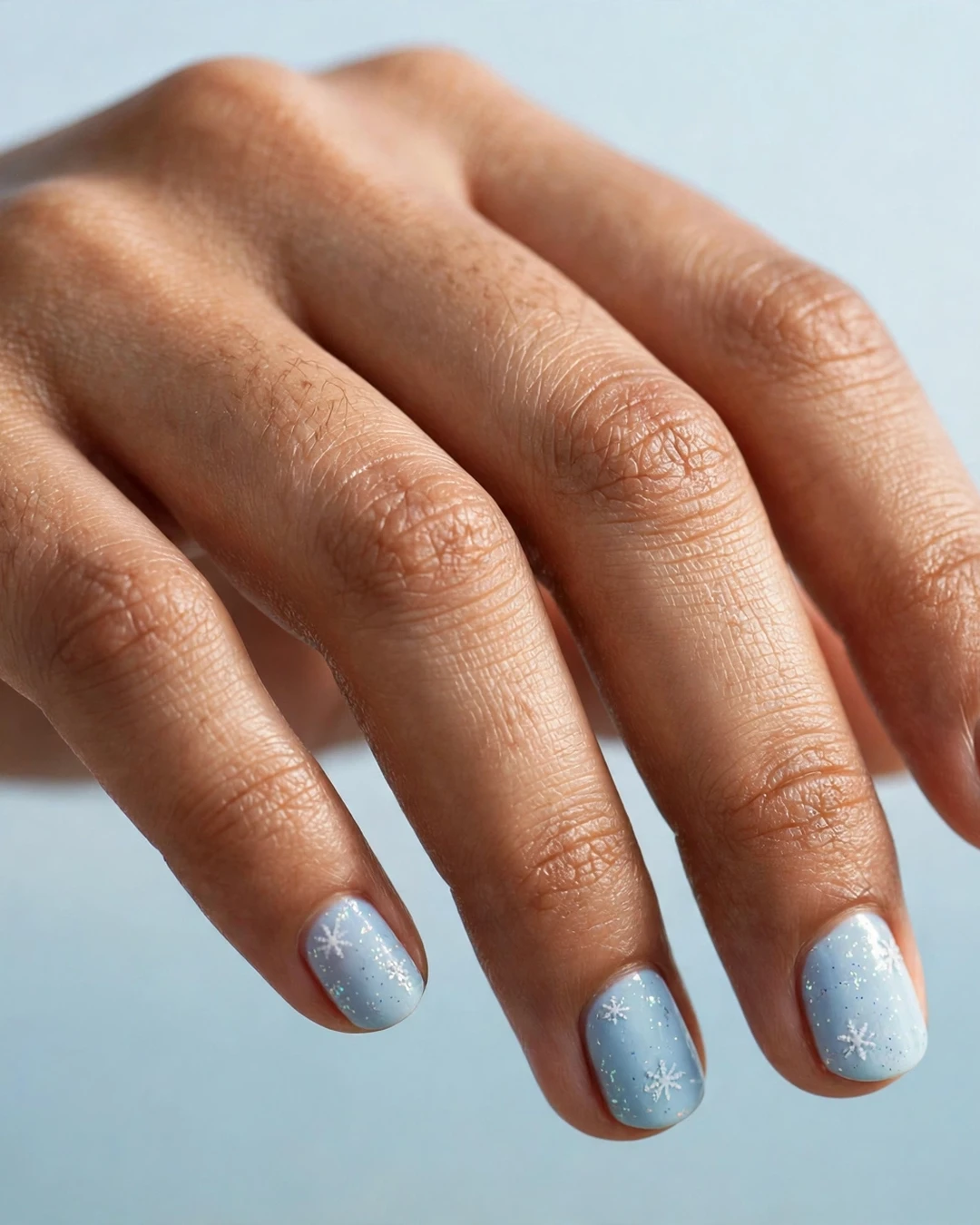 Pastel Ice-Blue Snowflake Nails