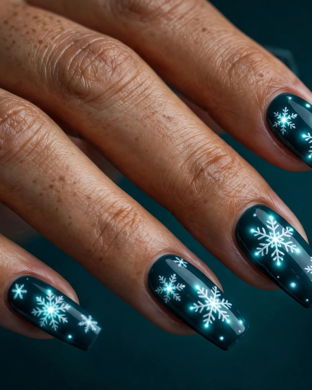 Glow-in-the-Dark Snowflake Nails