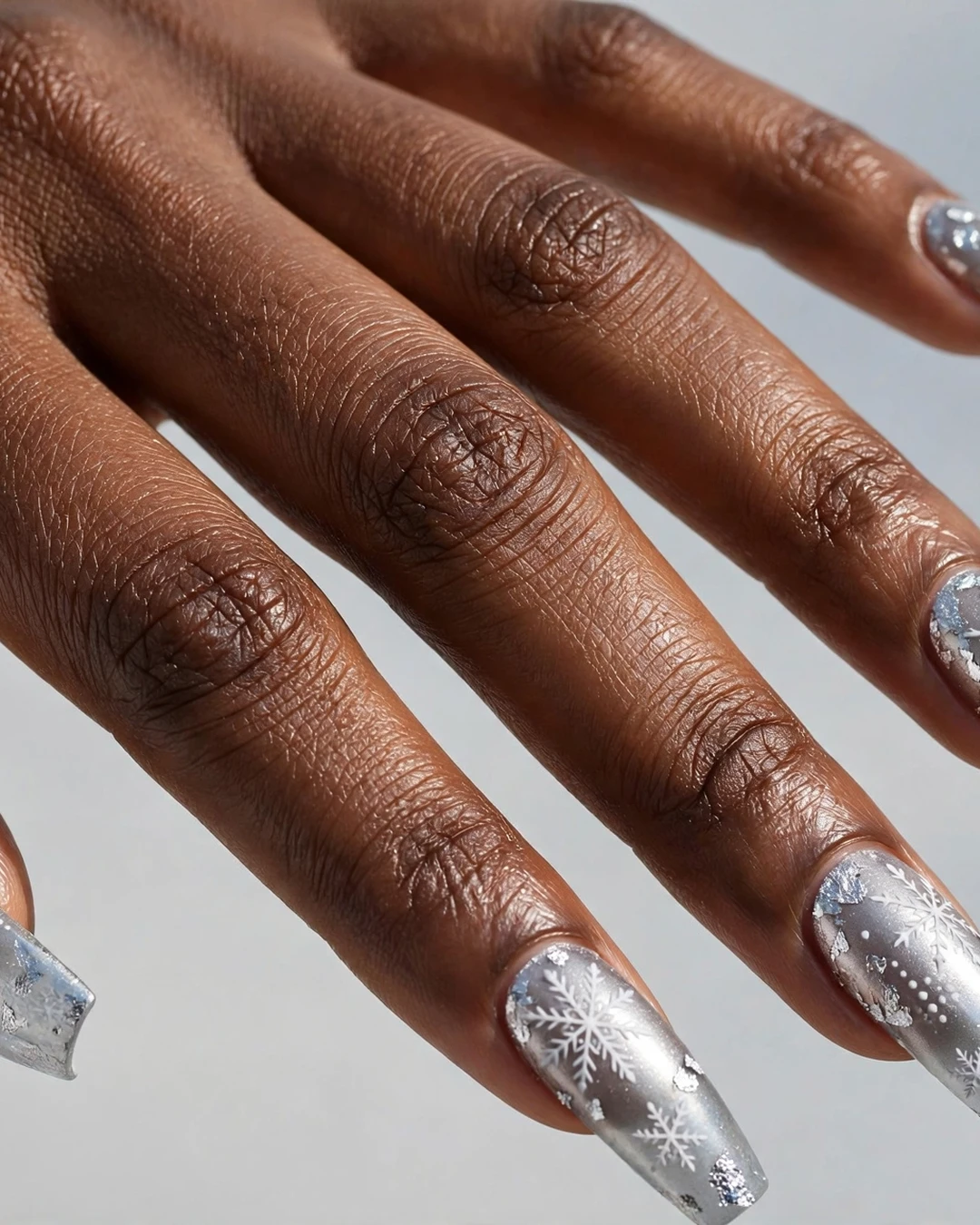 Silver Foil Snowflake Nails