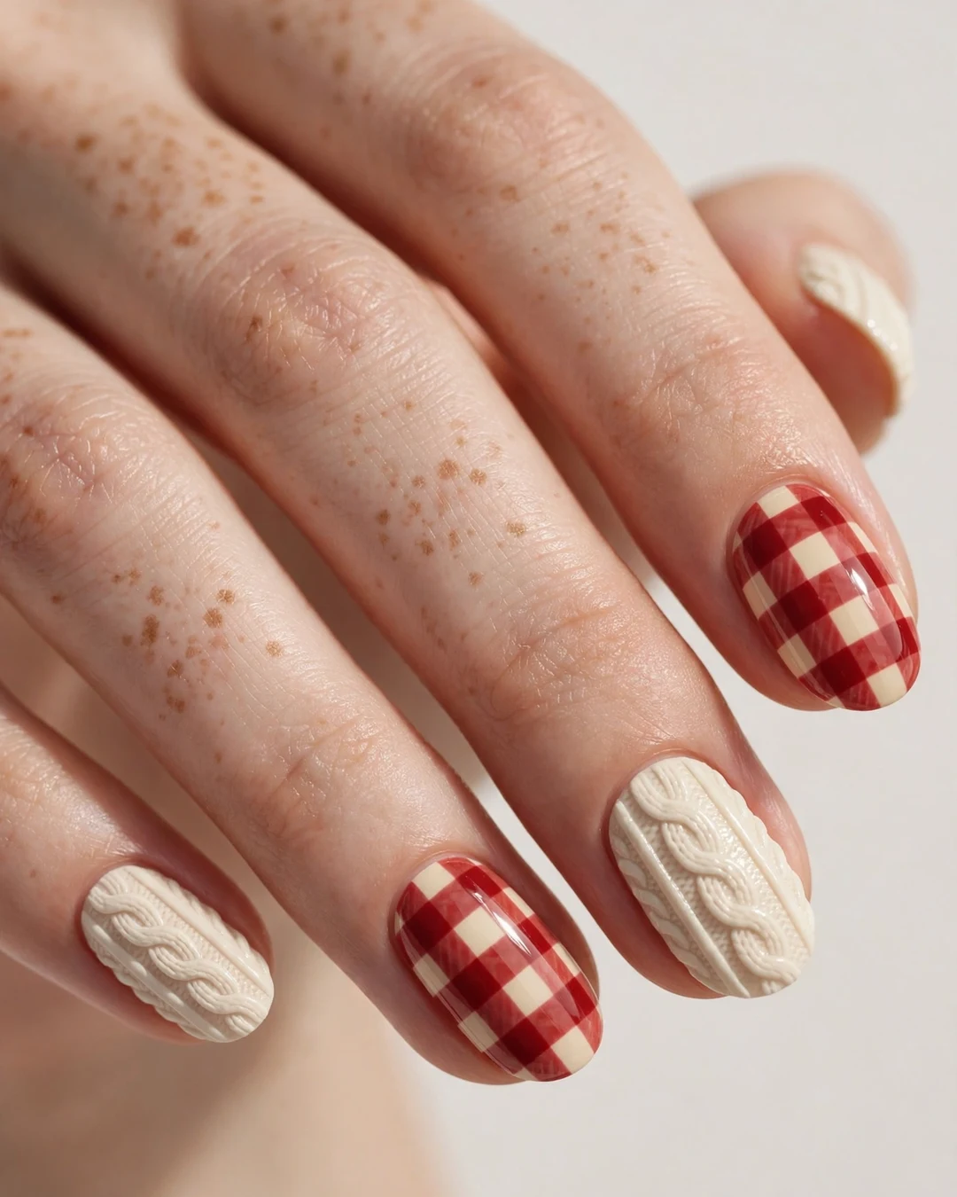 Cream Knit with Plaid Accents