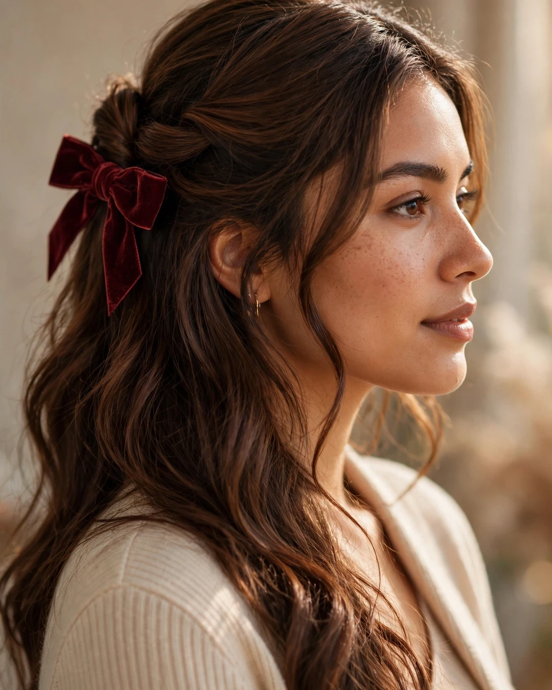 Half-Up Twist with a Velvet Bow