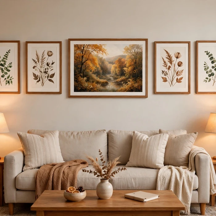 Autumn Gallery Wall Above the Sofa