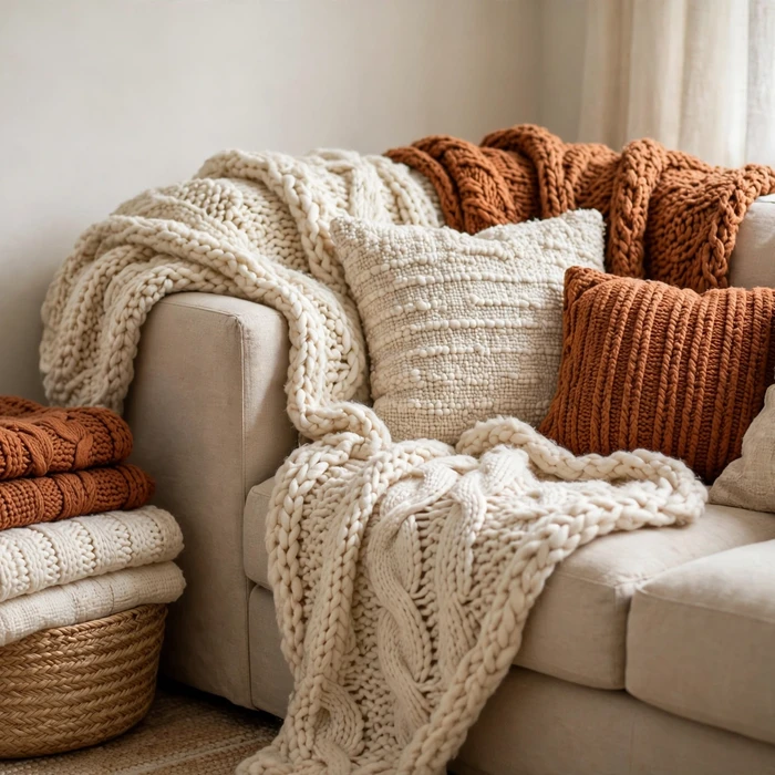 Chunky Knit Throws and Textured Pillows