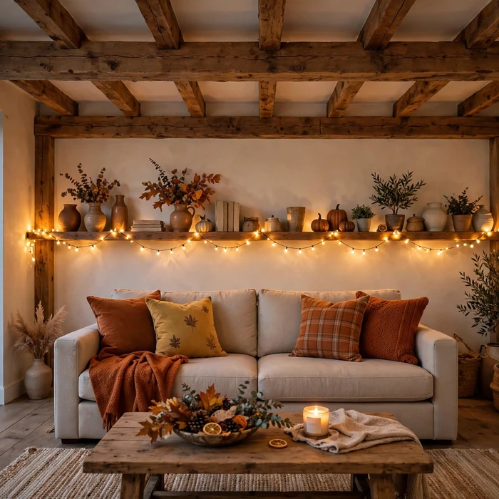 Wood Beams and Warm String Lights