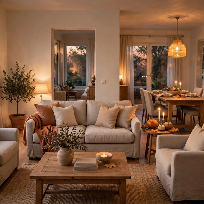 Thanksgiving Living Room That Flows Into the Dining Area
