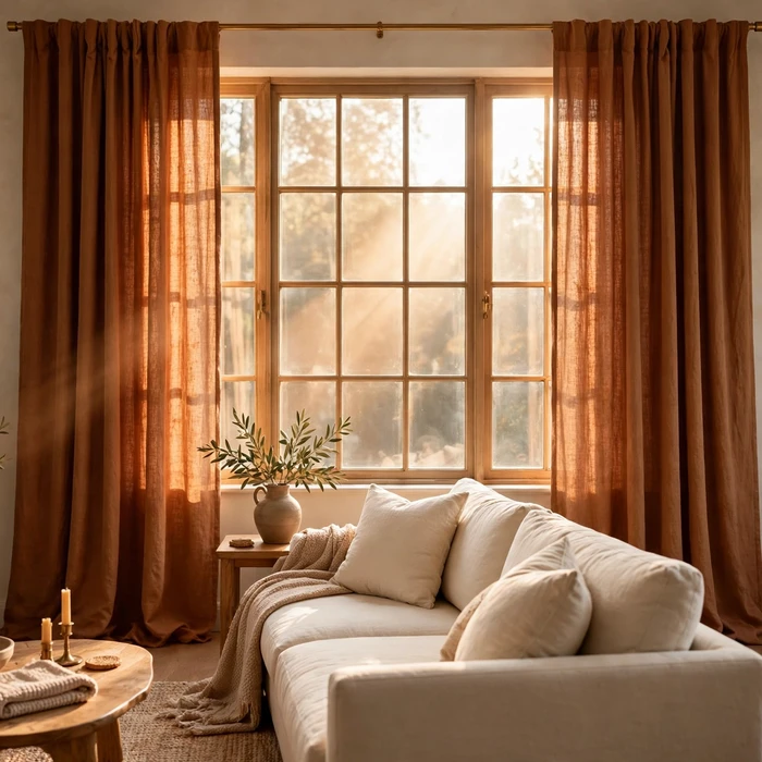 Cinnamon-Toned Curtains for Golden Light