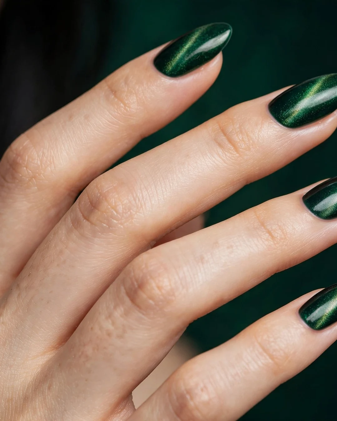 Emerald Velvet Cat-Eye Nails