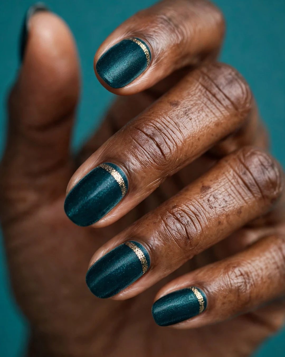 Deep Teal Velvet Nails