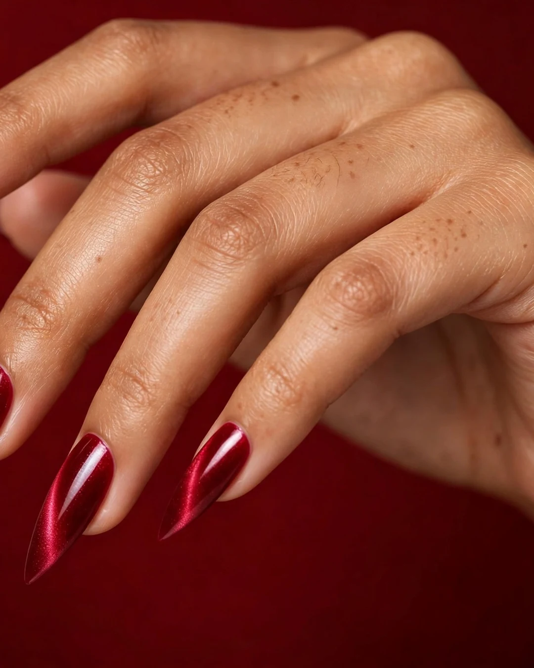 Ruby Red Velvet Stiletto Nails