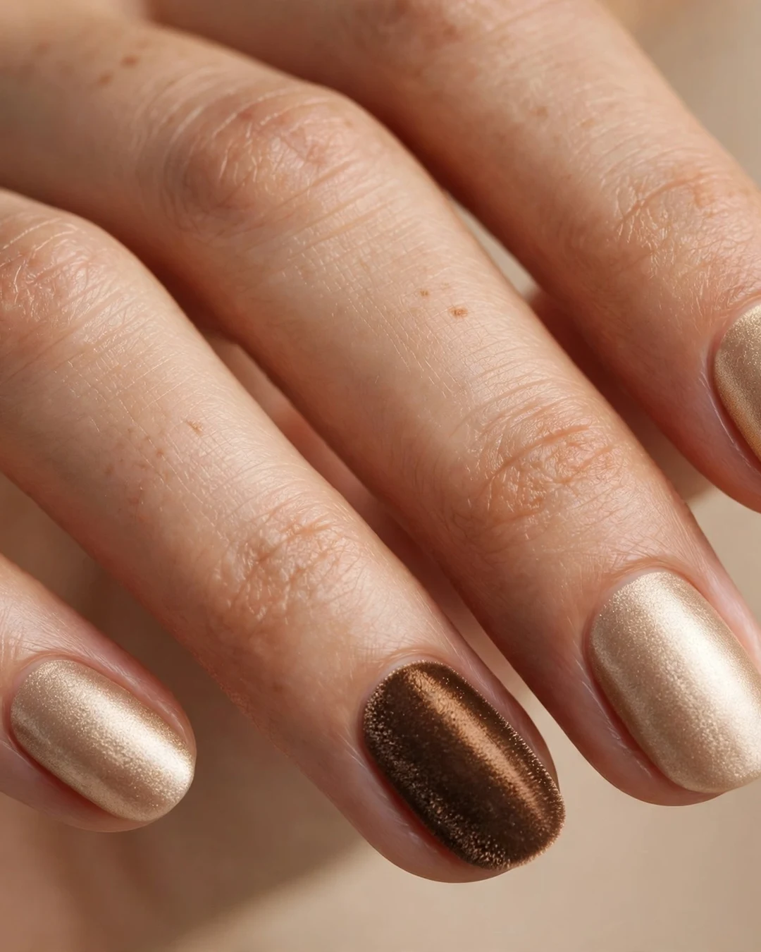 Champagne Gold Velvet Accent Nails