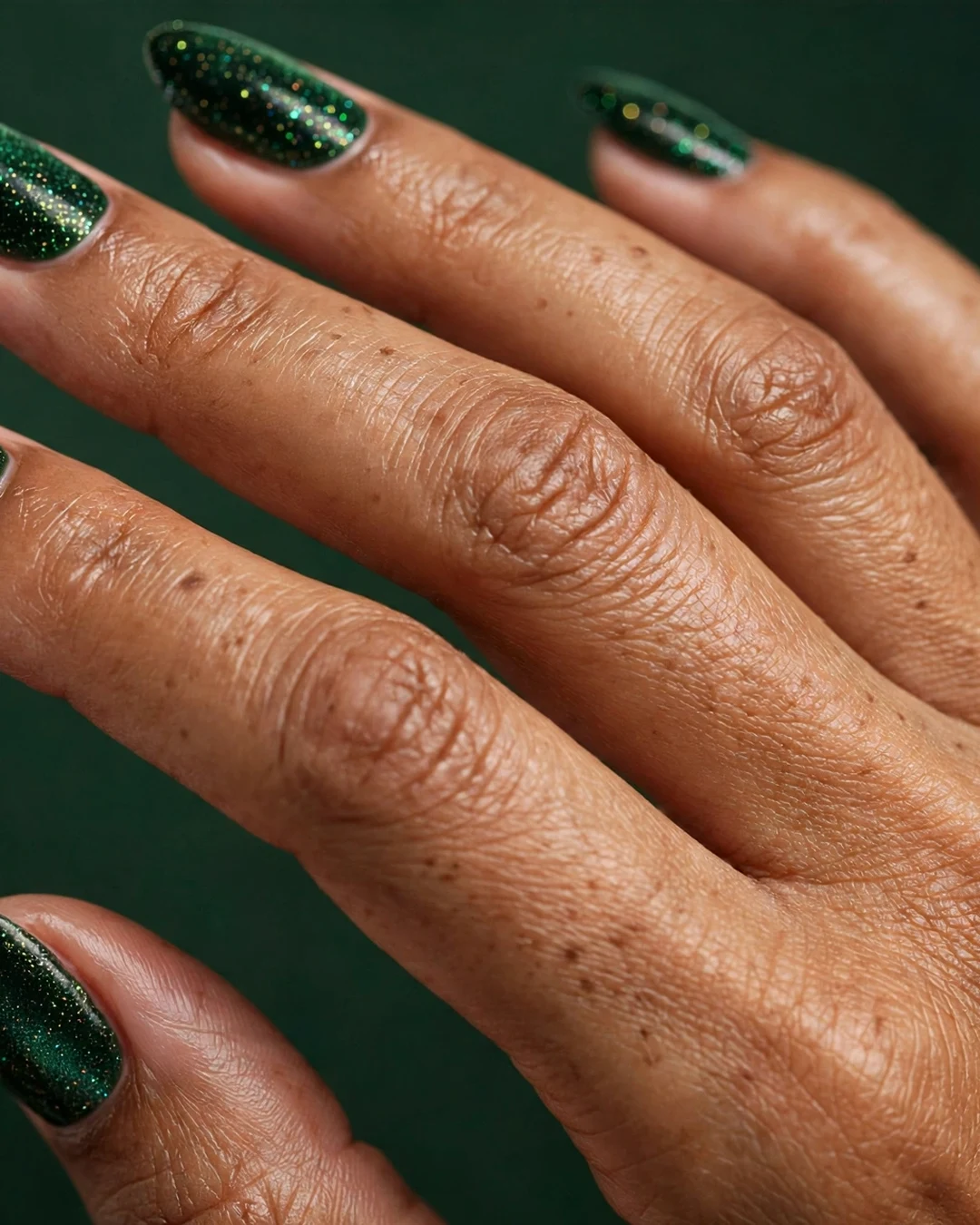 Evergreen Velvet Nails with Glitter